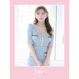ツイードチェックウエストカット×ジップタイトミニドレス 韓国ドレス ガーリードレス | Tika | 詳細画像2