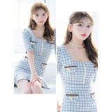 ツイードチェックウエストカット×ジップタイトミニドレス 韓国ドレス ガーリードレス | Tika | 詳細画像3
