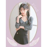 襟デザインチェック×裾プリーツタイトミニドレス 韓国ドレス ガーリードレス | Tika | 詳細画像2