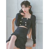 スクエアネック×ウエストカットツイードフレアミニドレス 韓国ドレス セクシー | Tika | 詳細画像7 