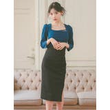 スクエアネックコード×スリットハイウエストタイトミディアムドレス 韓国ドレス | Tika | 詳細画像4 