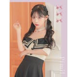 セーラーカラー×オフショルバイカラーフレアミニドレス 韓国ドレス ガーリードレス | Tika | 詳細画像2