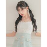 レース×ツイード裾フリルAラインフレアミニドレス 韓国ドレス ガーリードレス | Tika | 詳細画像5