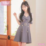 レースパフスリーブ×襟デザインAラインフレアワンピース 韓国ドレス 袖あり | Tika | 詳細画像1 