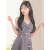 レースパフスリーブ×襟デザインAラインフレアワンピース 韓国ドレス 袖あり | Tika | 詳細画像3 