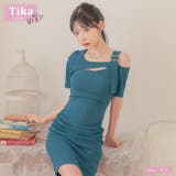 ワンショルダー風カットアウトタイトミニドレス 韓国ドレス セクシードレス | Tika | 詳細画像1 