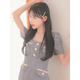 ゴールドチェーン裾プリーツ風スクエアネックフレアミニドレス 韓国ドレス | Tika | 詳細画像3