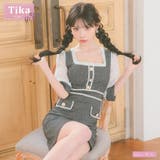 ブラック | スクエアネック×シフォンスリーブタイトミニワンピース 韓国ドレス ガーリードレス | Tika