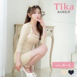 ベージュ | Tika デコルテクロスデザインタイトミニドレス 韓国ドレス | Tika
