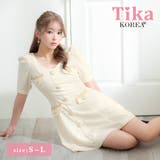 Tika チェーン飾りポケット×フロントボタン半袖フレアミニドレス 韓国ドレス | Tika | 詳細画像1 