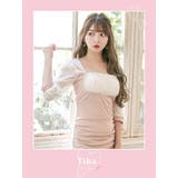 ギャザースクエアネックタイトガーリー韓国ミニドレス タイトドレス 袖あり | Tika | 詳細画像1 
