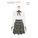 ホワイト×チェック | Tika 韓国製 胸元開きリボンチェックフレアミニドレス | Tika