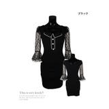 ドット柄シースルーベルスリーブスクエアネック韓国ミニドレス タイトドレス 袖あり | Tika | 詳細画像6