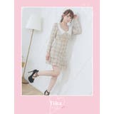 ウエストカットチェック幅広カラータイトミニドレス 韓国ドレス セクシー | Tika | 詳細画像1