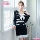 ブラック | ネックリボンパイピングレースセーラー風ミニドレス 韓国ドレス ガーリードレス | Tika