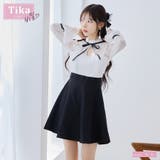 フリルレーストップハイウエスト切替Aラインミニドレス 韓国ドレス ガーリードレス | Tika | 詳細画像1