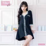 ブラック | ツイードパイピングAラインフレアミニドレス 韓国ドレス ガーリードレス | Tika