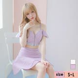 パープル | ジップ×ビジュートップスフレアスカートセットアップドレス ガーリードレス | Tika