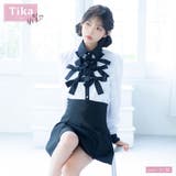リボンデザインモノトーンブラウス×スカンツセットアップミニドレス 韓国ドレス | Tika | 詳細画像1