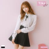 ホワイト×ブラック | カメオブローチ付き刺繍レースブラウス×キュロットセットアップフレアミニドレス | Tika