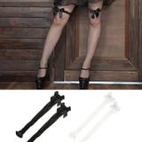 ブラック | メッシュニットレース×リボンニーハイソックス コスプレ小物 ソックス | Tika