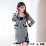 千鳥格子柄×パイピングフリルラップセットアップミニ丈スーツセット | Tika | 詳細画像1 