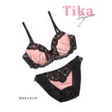 サテン×フラワーブラックレースポイントビジューブラ&ショーツセット | Tika | 詳細画像6