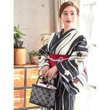 モノトーンよろけ縞×椿柄浴衣3点セット 平帯 下駄 | Tika | 詳細画像5