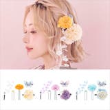 イエローセット | 下がりフラワー×バタフライクリップヘアアクセサリー5点セット 浴衣小物 Uピン | Tika