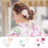 ピンク | しだれ花大輪フラワーヘアアクセサリー3点セット 浴衣小物 和装小物 | Tika
