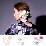ホワイト | しだれ花大輪フラワーヘアアクセサリー3点セット 浴衣小物 和装小物 | Tika