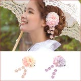 ピンク | ボリュームフラワー×しだれ花ヘアクリップ 浴衣小物 和装小物 | Tika
