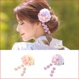 パープル | ボリュームフラワー×しだれ花ヘアクリップ 浴衣小物 和装小物 | Tika