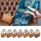 イエロー | ロープハンドル竹素材編み込み巾着バッグ スクエアバッグ かごバッグ | Tika