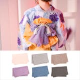 パープル | ソフトオーガンジー×フラワー飾り兵児帯 浴衣小物 飾り帯 | Tika