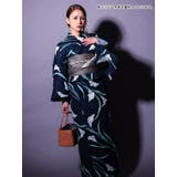 菖蒲＆リーフ濃紺地浴衣3点セット 作り帯 下駄 | Tika | 詳細画像3 