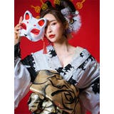 モノトーン×牡丹柄花魁浴衣5点セット 浴衣 平帯 | Tika | 詳細画像2