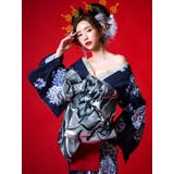 濃紺×多種グラデーションフラワー柄花魁浴衣5点セット 浴衣 平帯 | Tika | 詳細画像3