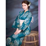 ターコイズ×クリーム大輪花火柄浴衣3点セット 平帯 下駄 | Tika | 詳細画像2