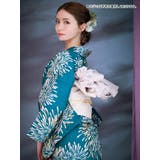 ターコイズ×クリーム大輪花火柄浴衣3点セット 作り帯 下駄 | Tika | 詳細画像3