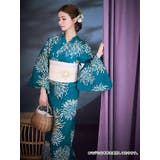 ターコイズ×クリーム大輪花火柄浴衣3点セット 作り帯 下駄 | Tika | 詳細画像6