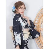 紺地×大輪朝顔浴衣3点セット 平帯 下駄 | Tika | 詳細画像2