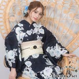 紺地×大輪朝顔浴衣3点セット 平帯 下駄 | Tika | 詳細画像1