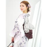 白地×薄紫グラデーション水仙柄浴衣3点セット 兵児帯 下駄 | Tika | 詳細画像4