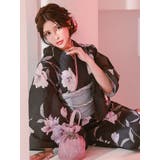 黒地×水彩百合柄浴衣3点セット 平帯 下駄 | Tika | 詳細画像6