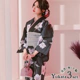 黒地×水彩百合柄浴衣3点セット 作り帯 下駄 | Tika | 詳細画像1