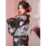 黒地×水彩百合柄浴衣3点セット 作り帯 下駄 | Tika | 詳細画像4