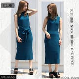 ブルー | リブハイネックノースリリボンワンピース レディース ファッション | non-hedge 