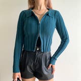 グリーン | ダブルZIP襟付きニットトップス | non-hedge 