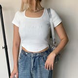 オフホワイト | 刺繍ロゴスクエアネックチビTシャツ | non-hedge 